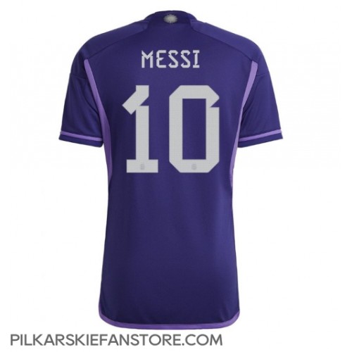 Tanie Strój piłkarski Argentyna Lionel Messi #10 Koszulka Wyjazdowej MŚ 2022 Krótkie Rękawy